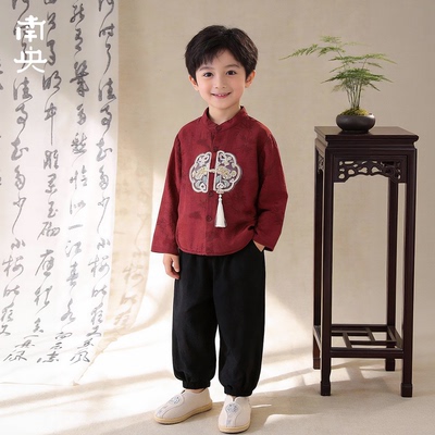 童装汉服男童套装春秋季儿童红色
