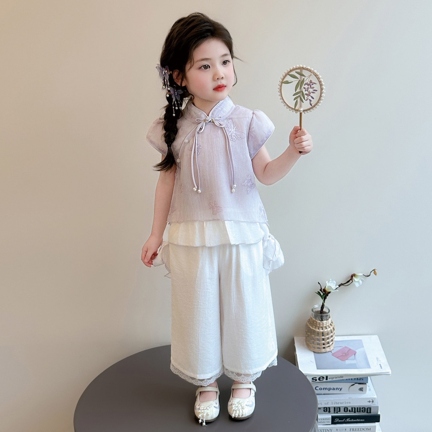 日常可穿汉服女童短袖套装小女孩图片
