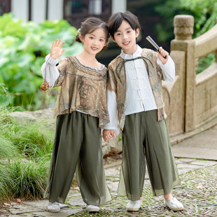国风亲子装男童汉服女童古装春秋男孩新中式唐装母女装儿童演出服