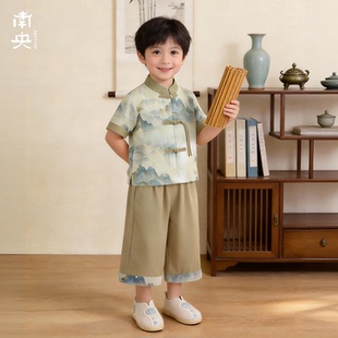 日常可穿汉服男童短袖套装夏季薄款儿童唐装新中式小男孩帅气古装
