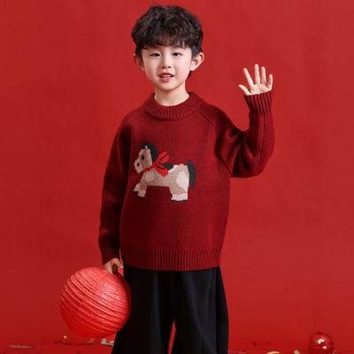 宝宝马年针织衫儿童毛衣拜年服