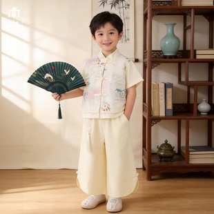 日常可穿汉服男童短袖套装夏季薄款儿童唐装2026新款中式复古衣服