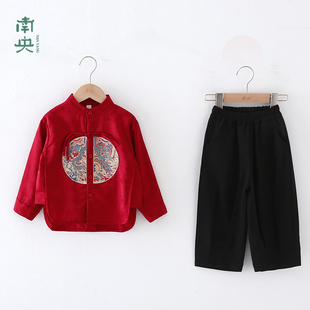 儿童古装汉服男童春装中式衣服红色套装中国风唐装男孩中秋演出服