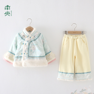 过年衣服小女孩国风古装 加绒棉袄儿童唐装 汉服冬季 女童拜年服套装