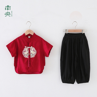 宝宝周岁礼服红色汉服男童夏季儿童唐装国风套装男孩中式演出服薄