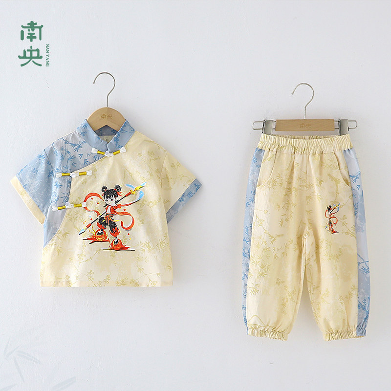汉服男童短袖长裤夏季薄套装儿童图片