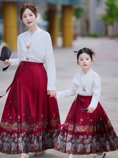 亲子装 汉服女童马面裙夏天儿童明制古装 超仙母女小女孩中国风大童