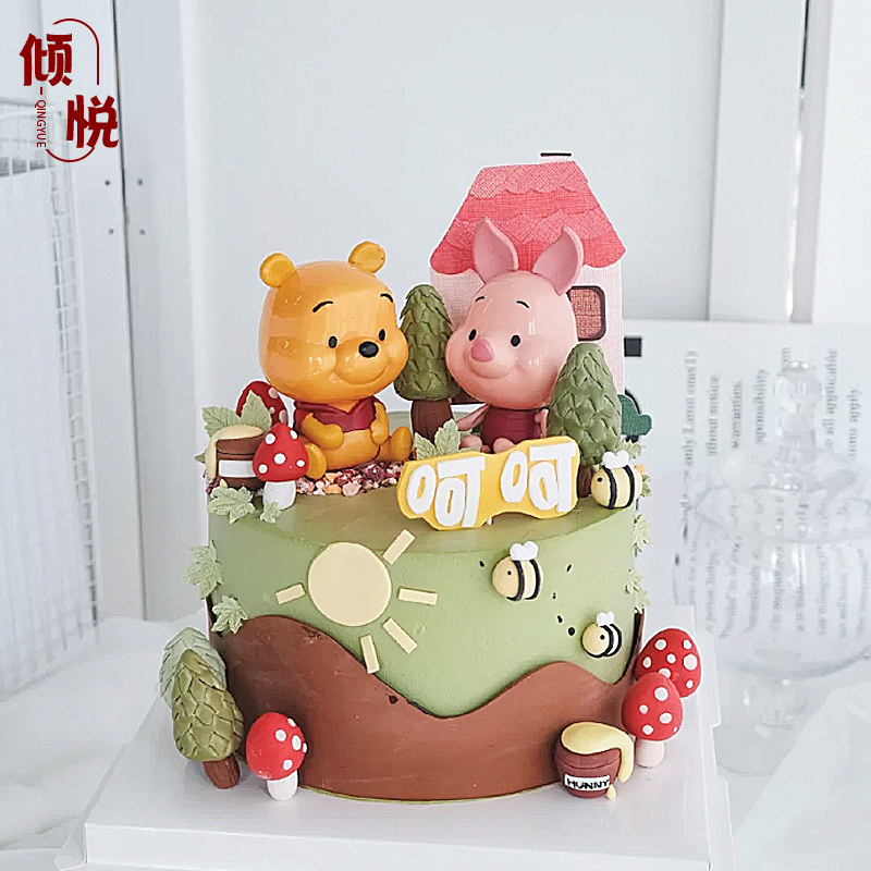 小熊蛋糕装饰摆件宝宝小猪老虎跳跳虎卡通周岁生日派对甜品台插件