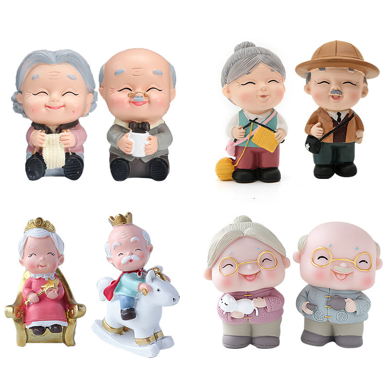 老头老太蛋糕摆件田园茶壶爷爷奶奶老人祝寿生日装饰插件寿星公婆