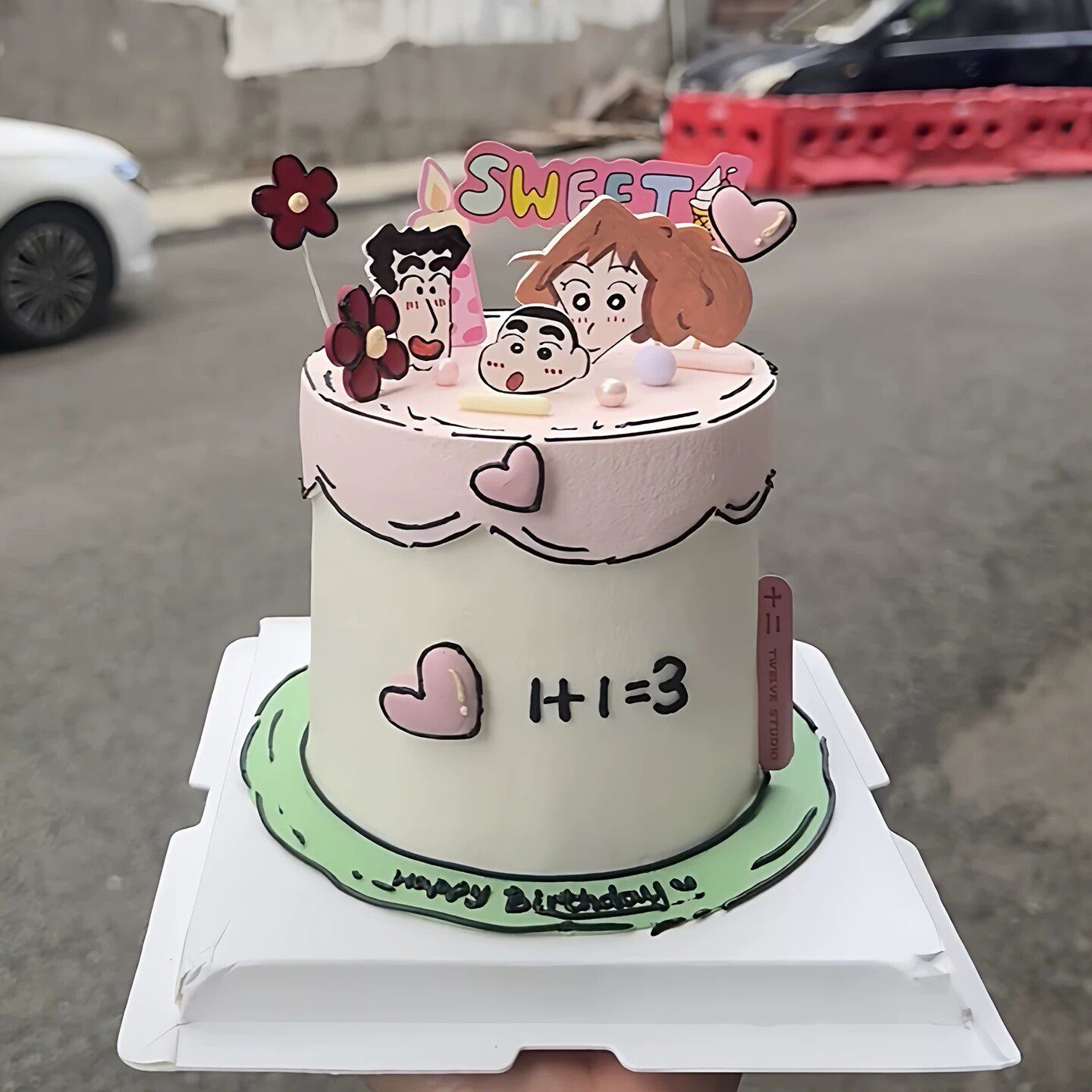 蜡笔小新一家三口生日纪念日蛋糕插件美伢妈妈爸爸蛋糕装饰配件