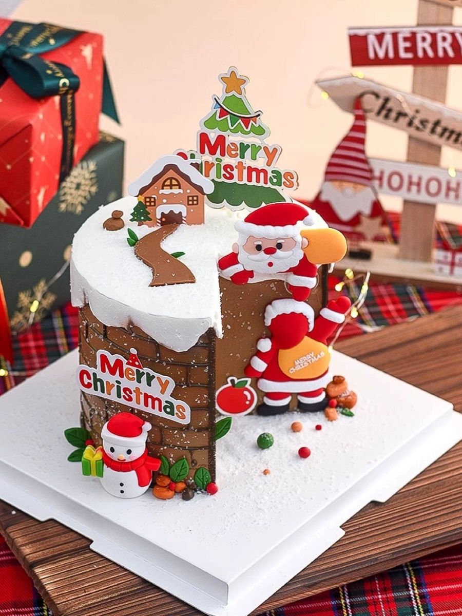 圣诞节蛋糕装饰老人雪人摆件