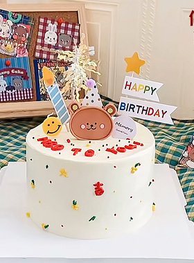 小熊蛋糕装饰摆件复古可爱韩国ins网红流行生日蛋糕插件派对装扮