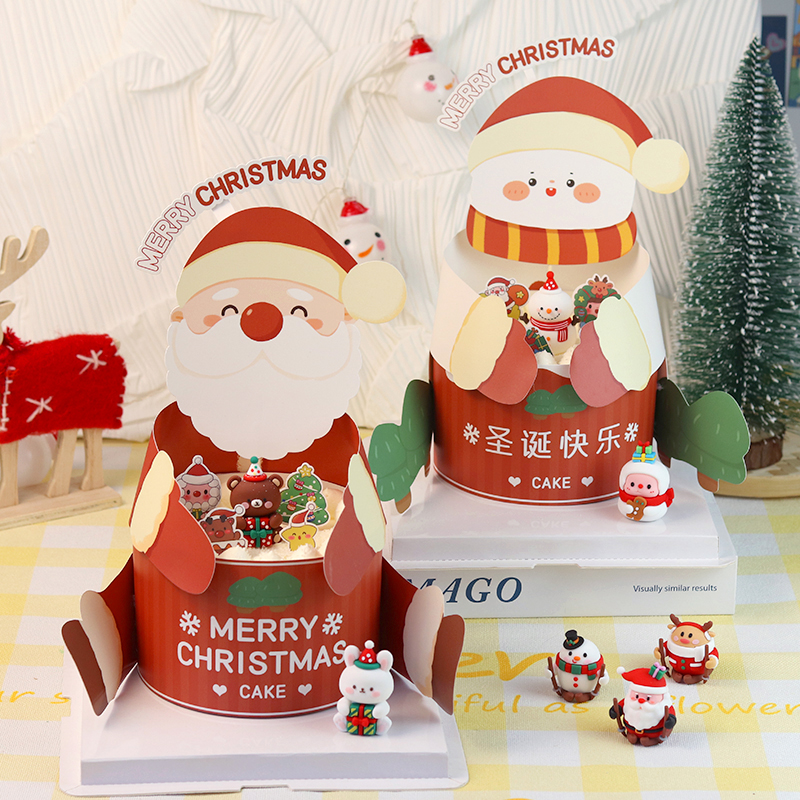 圣诞节蛋糕装饰拥抱圣诞老人雪人
