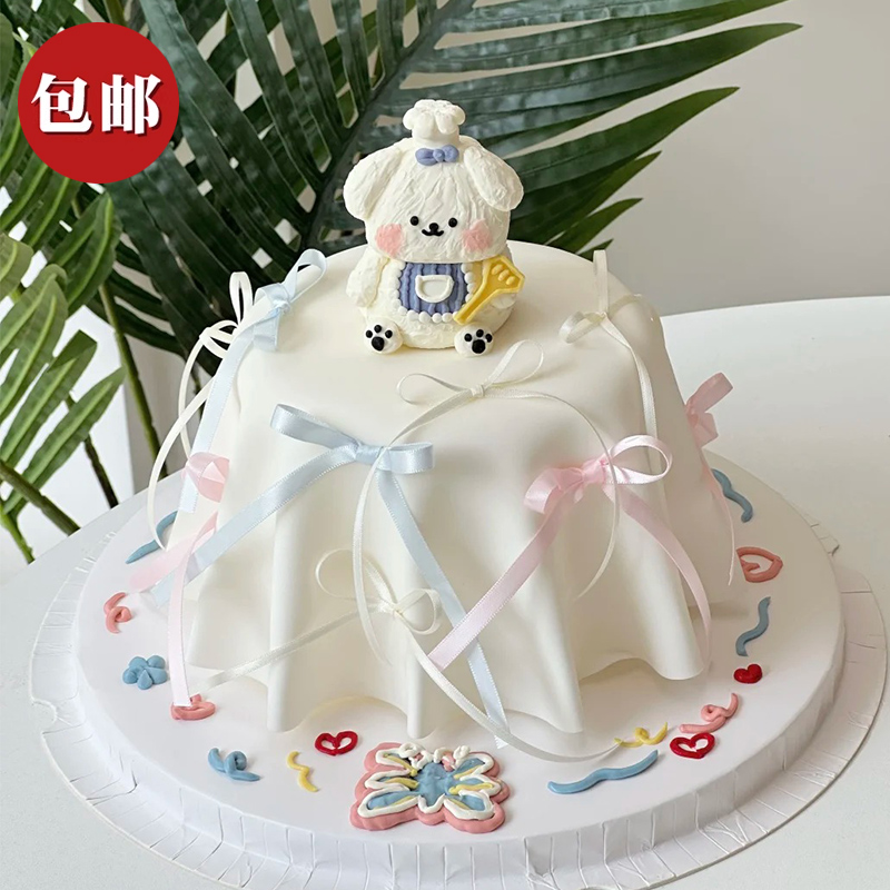 网红table cake桌布蛋糕装饰丝带蝴蝶结防潮干佩斯翻糖膏烘焙蜡烛