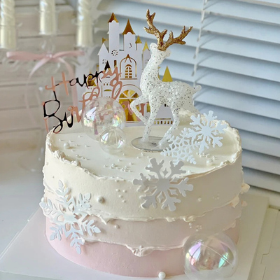 网红水晶小鹿生日烘焙配件