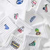 白男生青少年运动 潮牌ins男款 袜子男士 中筒纯棉防臭吸汗春夏秋季