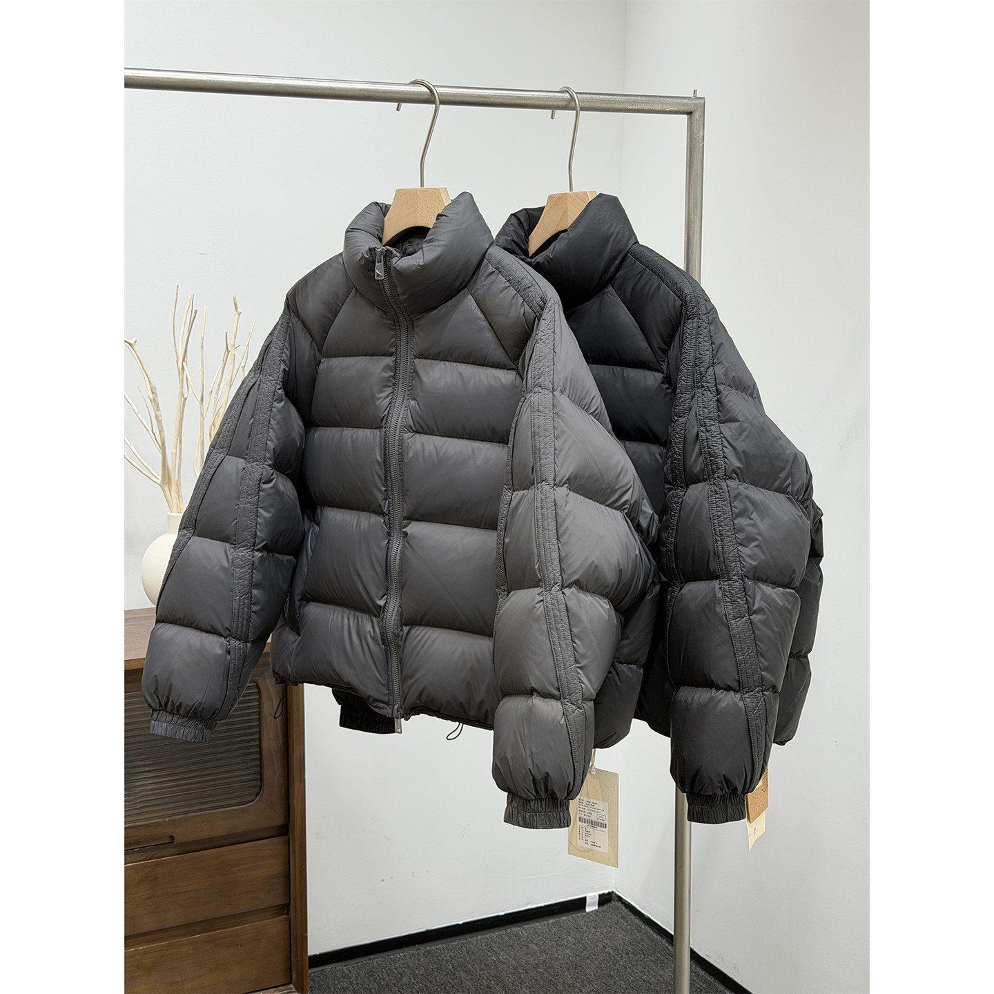 韩系通勤极简立领休闲90白鸭绒加厚保暖羽绒服男女廓形冬季面包服