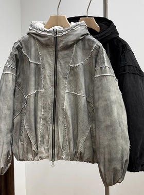 潮牌羽绒服男2025冬季新款美式脏脏做旧字母90白鸭绒保暖连帽外套