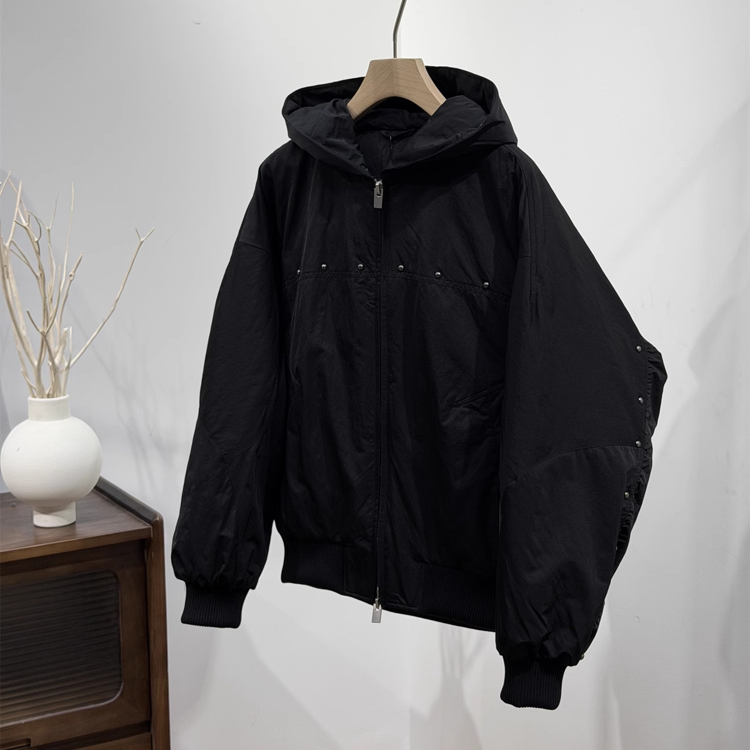 冬季新款男个性柳丁装饰日系连帽宽松阔版90白鸭绒加厚羽绒服外套