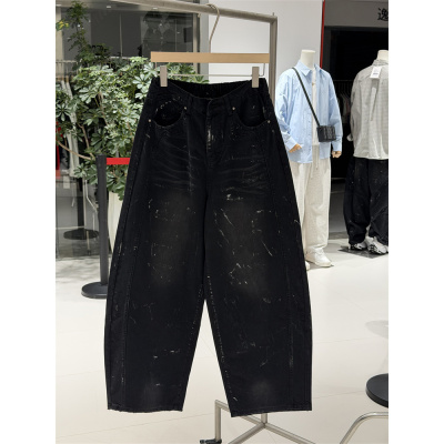 2026春夏美式潮牌水洗做旧涂鸦牛仔裤男宽松阔腿青年重磅休闲长裤