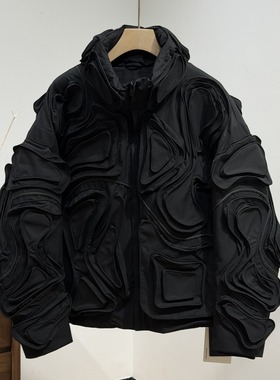 潮牌美式高端立体纹路立领设计90鹅绒服宽松休闲轻奢个性羽绒外套