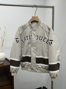 韩系通勤重工刺绣棒球领羽绒服短款冬季飞行员夹克潮牌男女外套