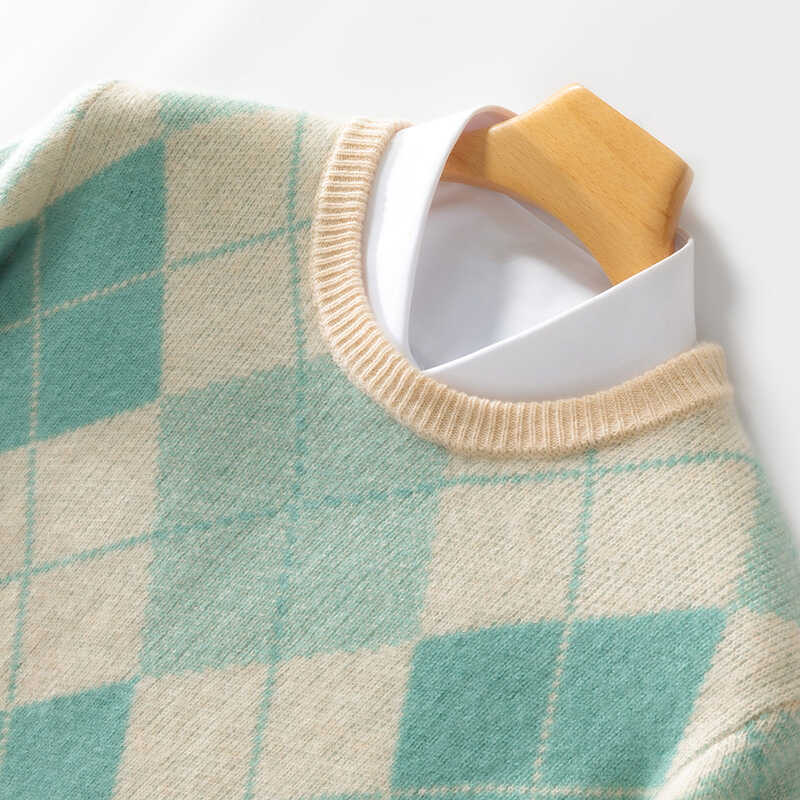 羊毛衫拼色加厚套头秋冬款圆领