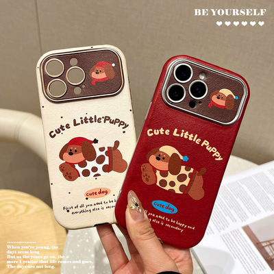 狗狗贴皮大视窗适用苹果17手机壳红帽小狗iPhone16防摔软壳13防摔