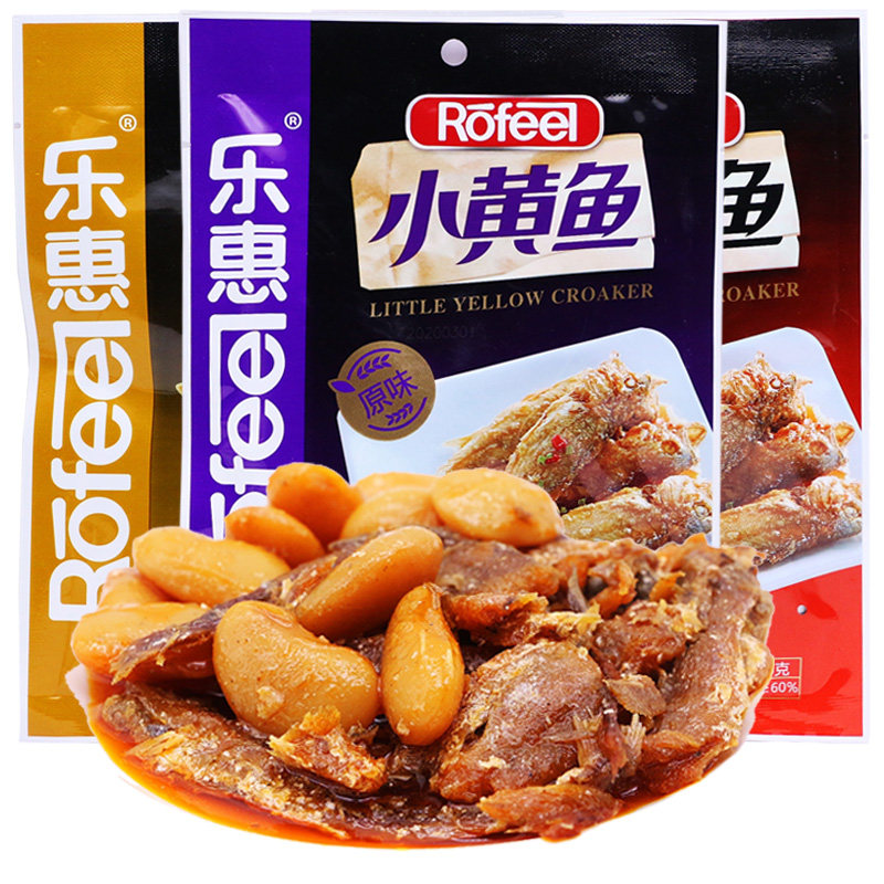 乐惠小黄鱼106g*4袋香辣原味香焖豆豉即食香辣零食下酒小吃