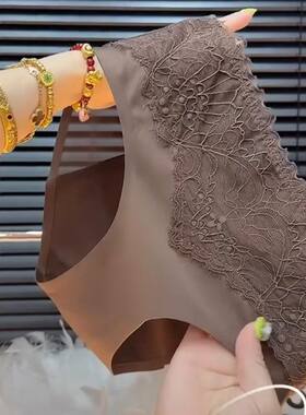 冰丝面膜性感水溶蕾丝内裤少女中腰无痕性感薄款女生 棉裆三角裤