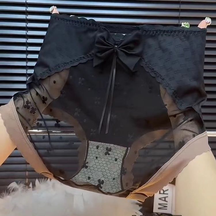 新款蕾丝花边大码透明蝴蝶结内裤女美拉德透明高腰收腹包臀三角裤