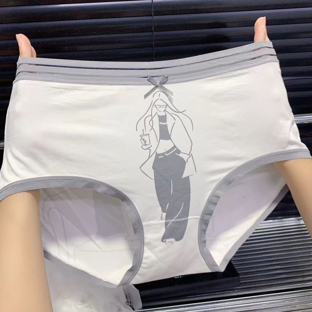 春夏新款原创国潮黑白款中高腰纯棉女士三角内裤抗菌无痕舒适透气