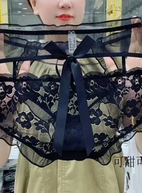 迷人性感高腰蕾丝胖mm大码内裤薄款甜美情趣裤头透明镂空三角裤女
