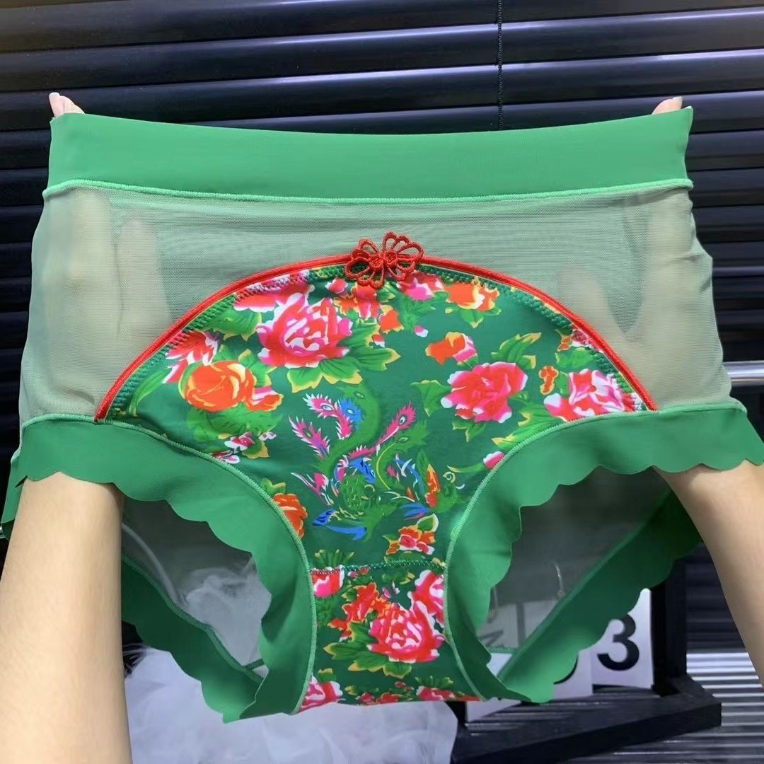 大码东北大花性感蕾丝本命年网纱内裤女士无痕新款透气三角裤爆款