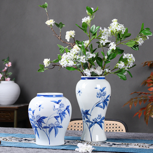 民族风手绘青花复古陶瓷花瓶新中式客厅水培插花器家居装饰品摆件