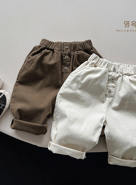 白色加绒裤子男女儿童日韩版薄绒休闲裤子小童百搭保暖裤子潮童装