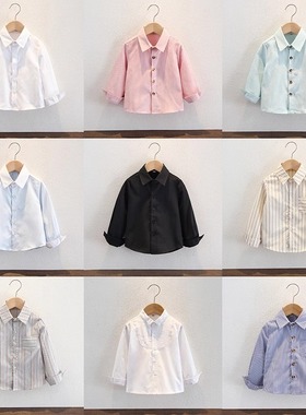 男童纯色衬衫儿童西装搭配衬衫白色黑色蓝色长袖棉衬衣加绒加厚衣