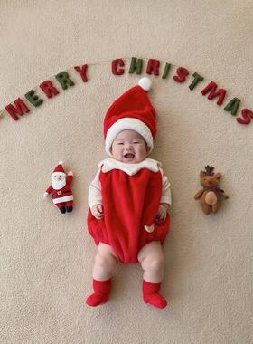 2025新款秋冬季ins风爬服红色可爱宝宝哈衣婴包屁衣圣诞衣服婴儿