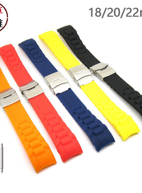 18mm 20mm 22mm 弯头硅橡胶折叠扣手表带 剑鱼不锈钢按扣表带