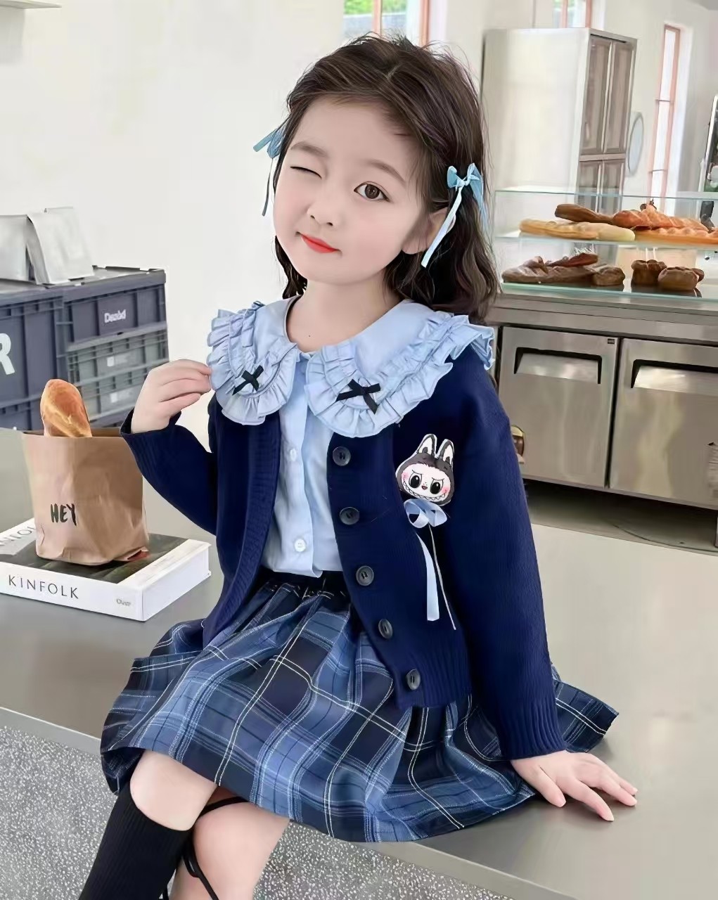 拉布布女童秋冬学院毛衣衬衫裙子套装儿童洋气宝宝裙女孩jk套装