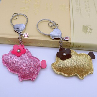 米勒斯卡通金色猪粉色猪金属汽车钥匙扣挂件包扣激光刻字满28包邮