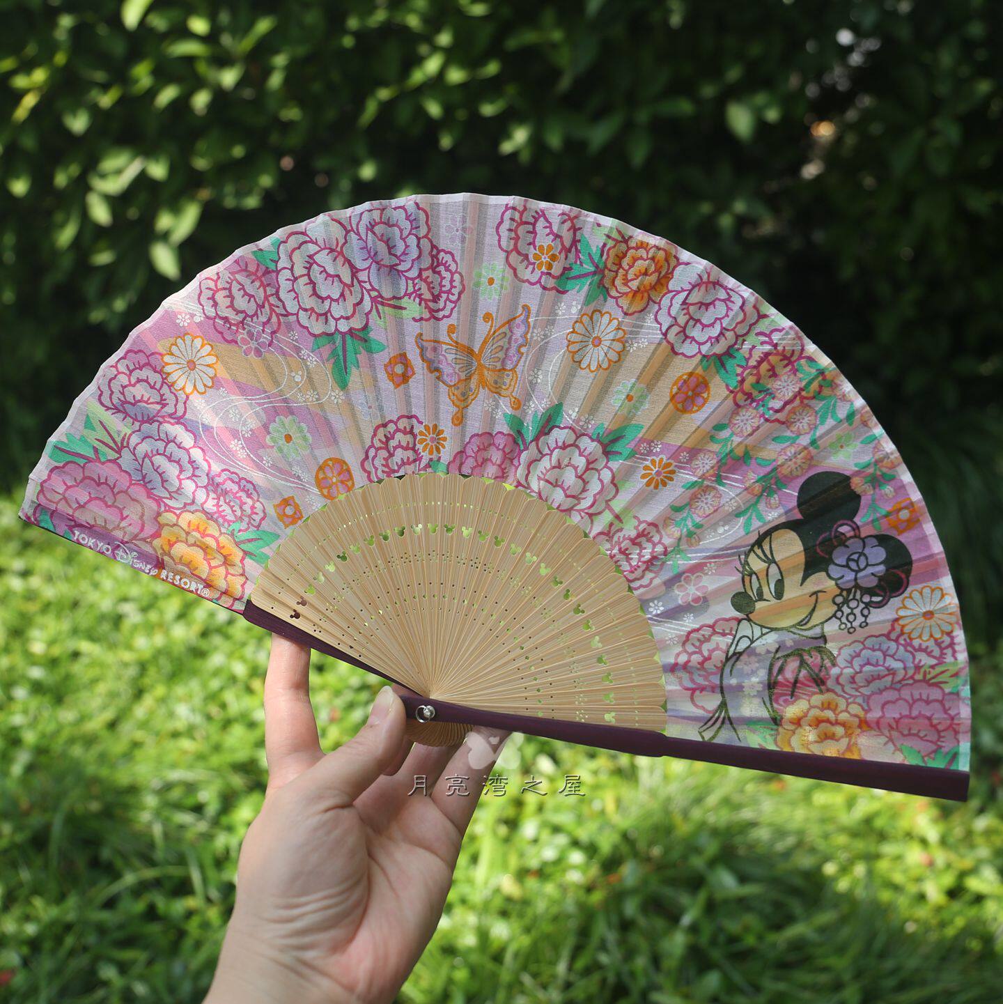日式复古花卉折扇半手工竹骨
