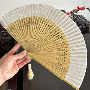 月亮扇中国风小清新女式折扇汉服扇子舞蹈随身携带小扇旗袍白色