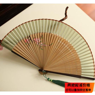 古风扇中国风竹扇手绘舞蹈豆绿