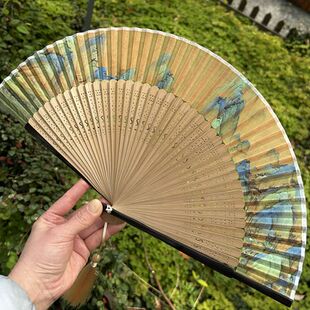 月亮扇 中国风江山图6寸女扇古典仿古汉服折扇日用礼品扇夏季小扇