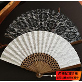 月亮扇 精美蕾丝布女扇6寸折扇复古风古典旗袍扇折叠扇礼品扇礼盒