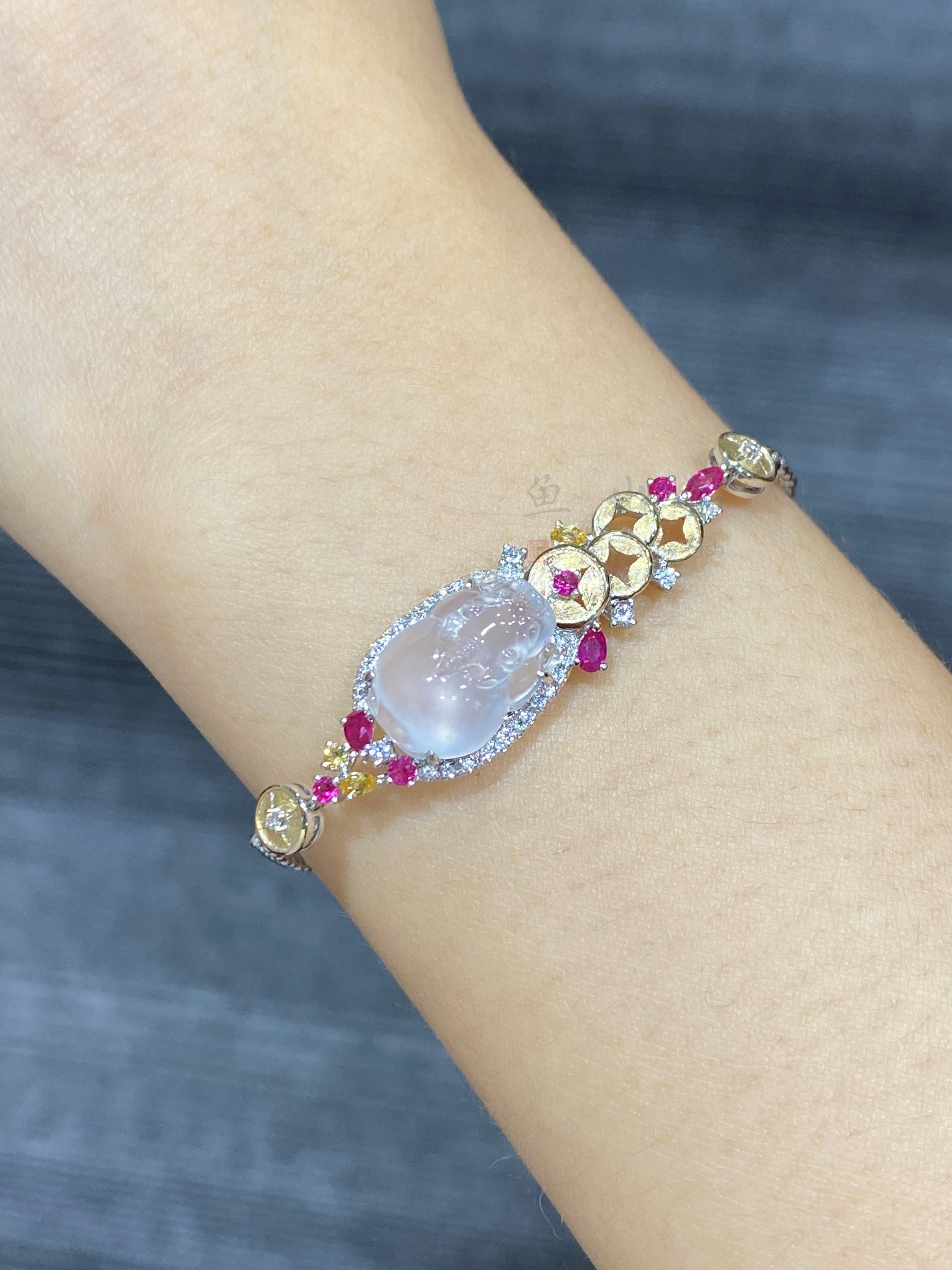 小河玉器翡翠a货玻璃种招财貔貅手链(客订出货)