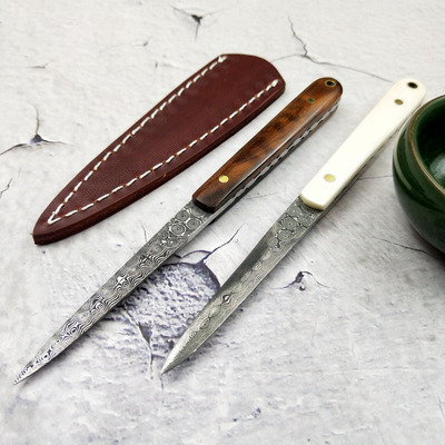 普洱茶刀 手工大马士革钢胚花纹钢茶刀茶针黑茶工具茶钳茶道配件