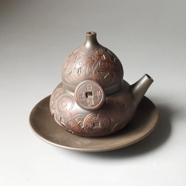 定金广西钦州坭兴陶原矿陶土全手工制作福禄双全壶130-150cc