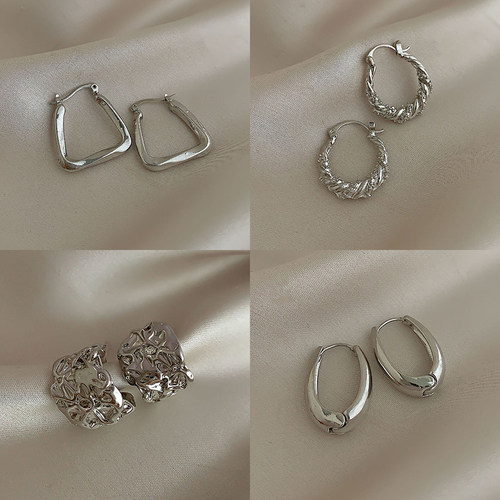 ins冷淡风银色耳环女小众